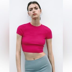 Zara knit cropped top fuchsia large